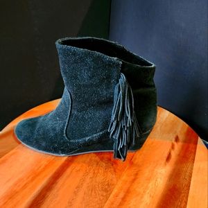 Falchi Madison ankle high wedge booties black, size 8